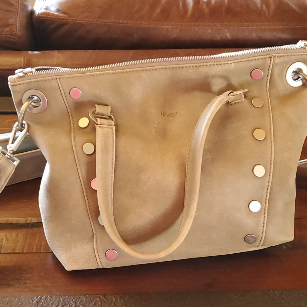Hammitt studded medium satchel bag pewter and brushed silver